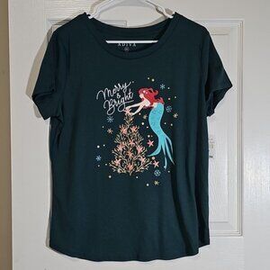Adiva Mermaid Christmas Short Sleeve Crew Neck T-shirt Plus Size 1X New